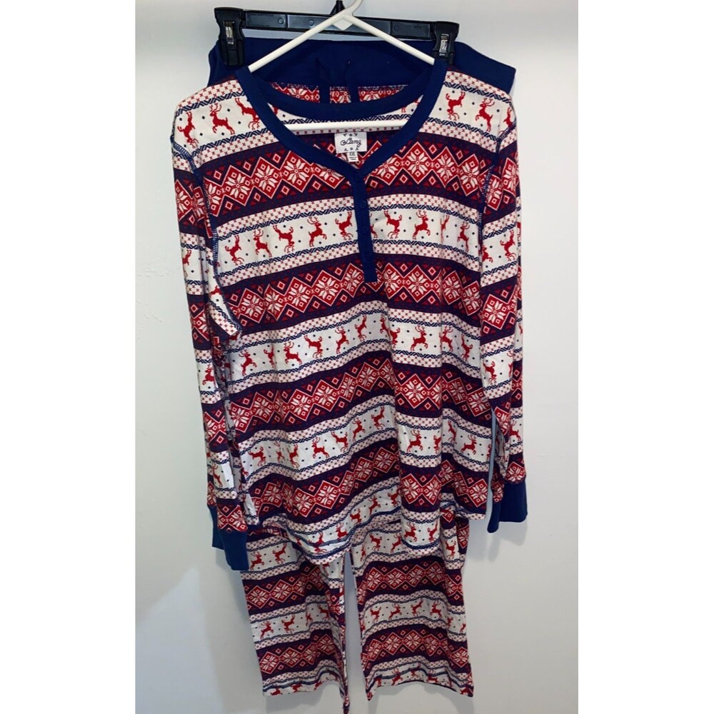 Lanz of Salzburg Pajama Set Nordic Fair Isle Reindeer Henley Shirt Pants XXL